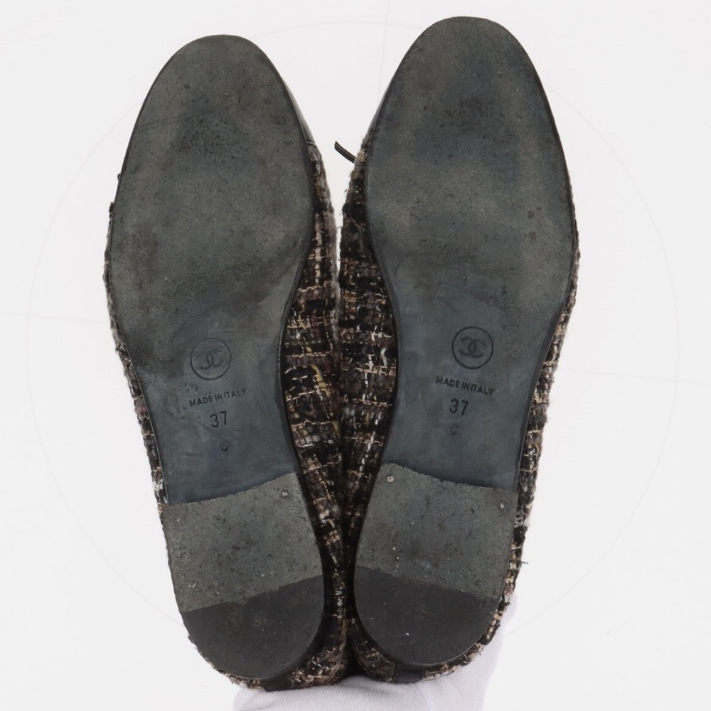 🆕 CHANEL CC Black and Brown Tweed Flats, in Box - Picture 9 of 10
